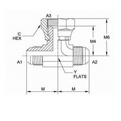 美制JIC螺紋37°三通接頭6600系列結構圖